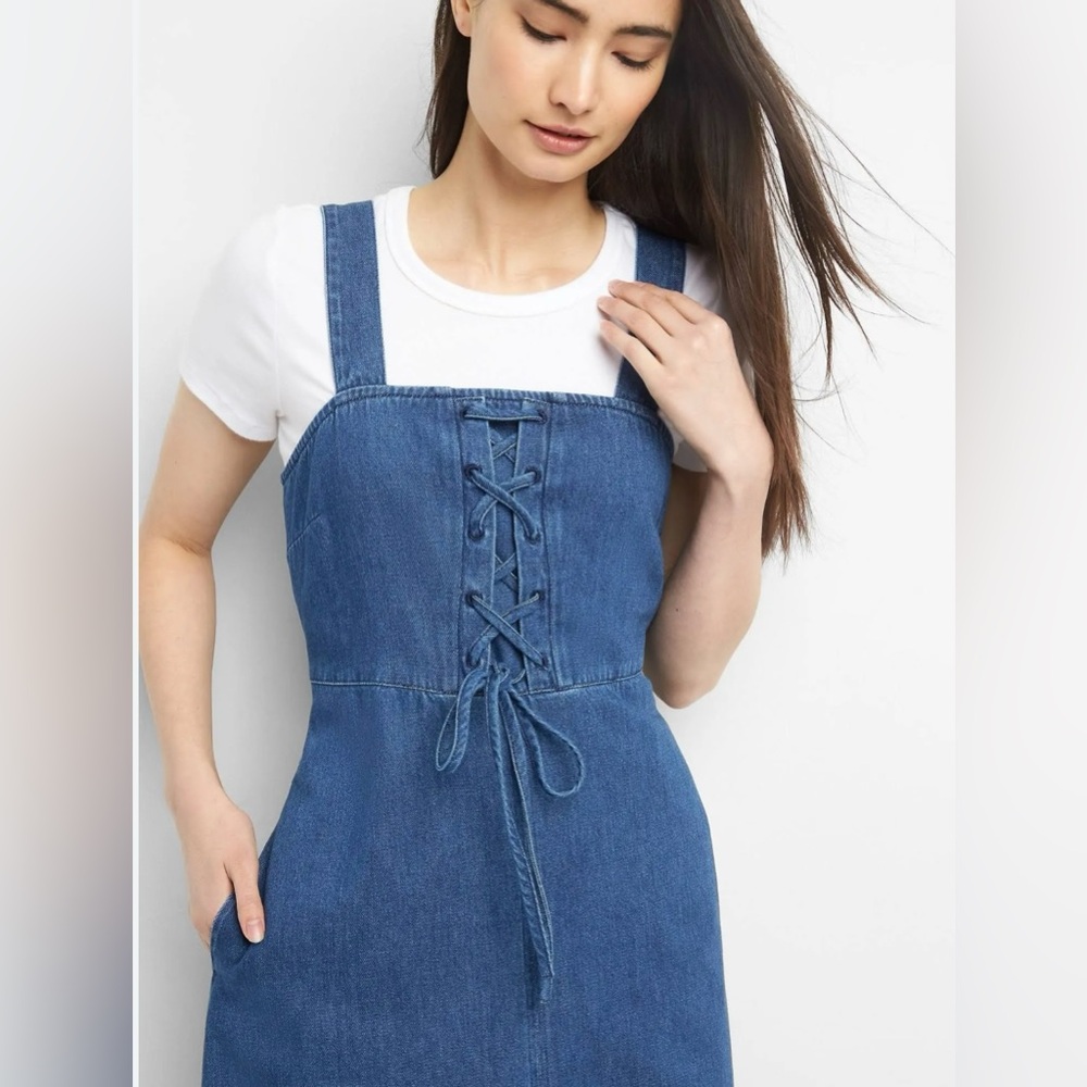 GAP Denim Women's Size 10 Blue Tank Corset Top Midi Dress Dark Wash NEW - Picture 14 of 14